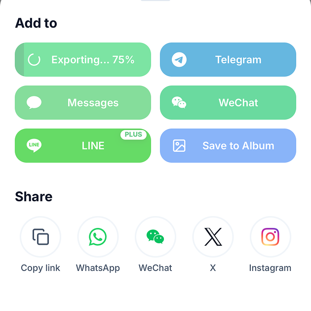 Opciones para compartir stickers